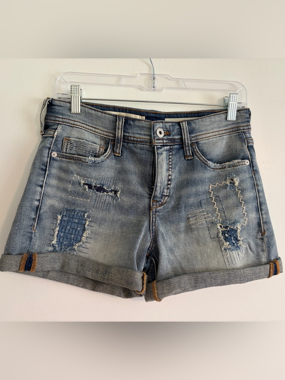 Pilcro by Anthropologie Blue Distressed Patchwork Denim Shorts